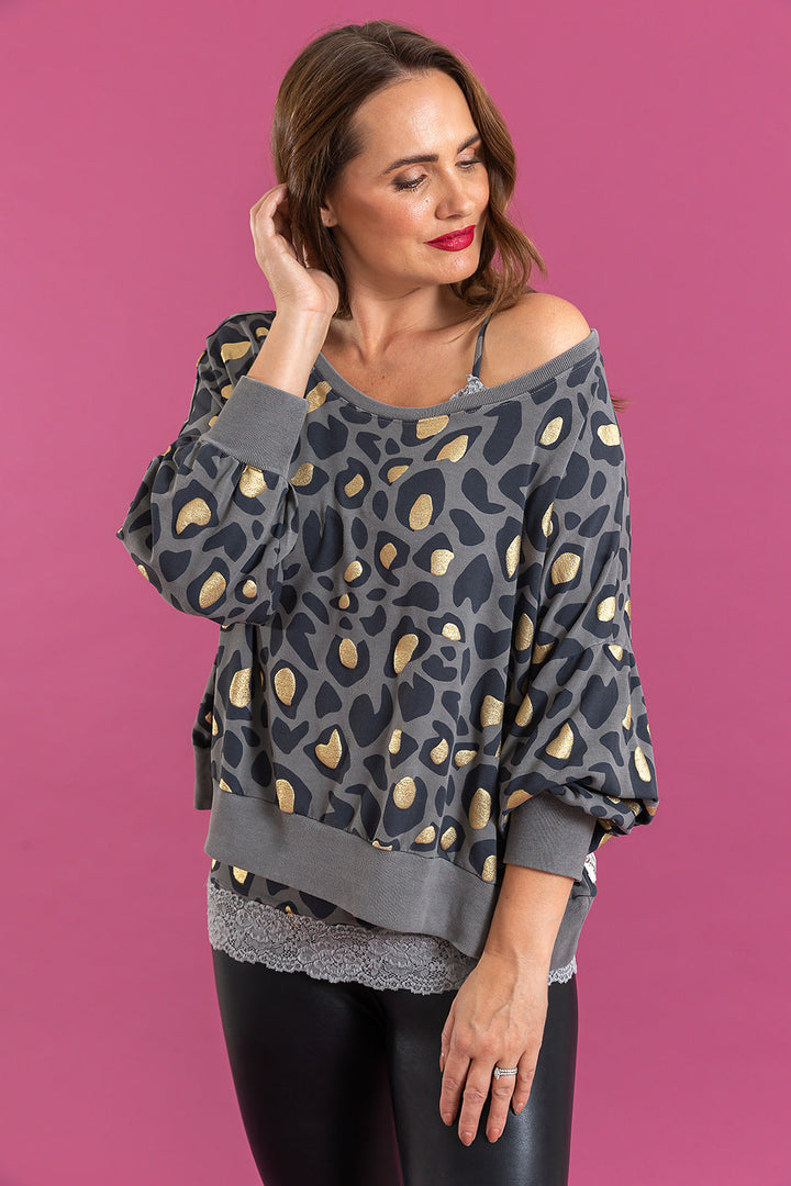 Leo Noire gold Animal print  Gloria Top