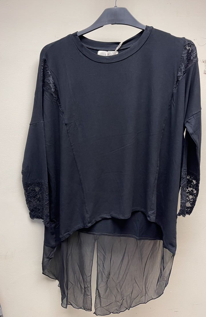 Sandy Black lace & Chiffon Layered Top