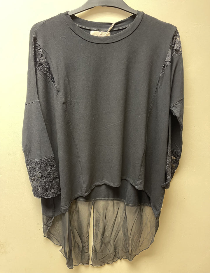 Sandy Black lace & Chiffon Layered Top