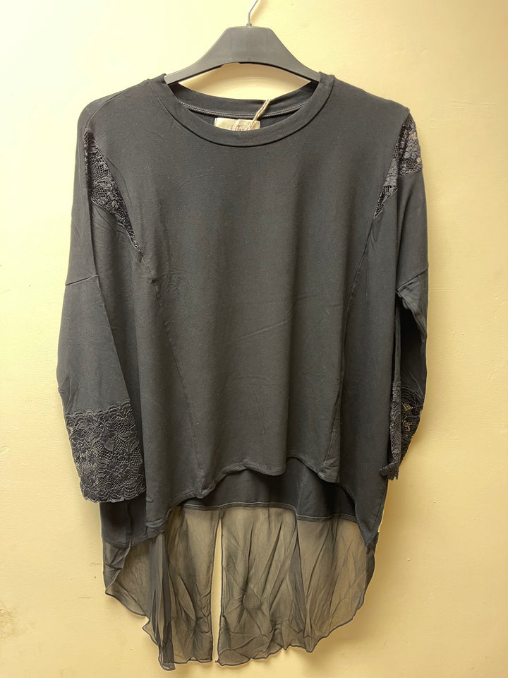 Sandy Black lace & Chiffon Layered Top