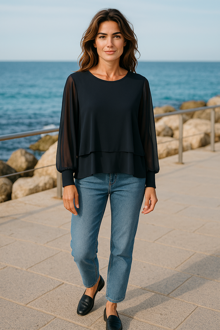 ANGELA PLAIN Chiffon Overlay Top