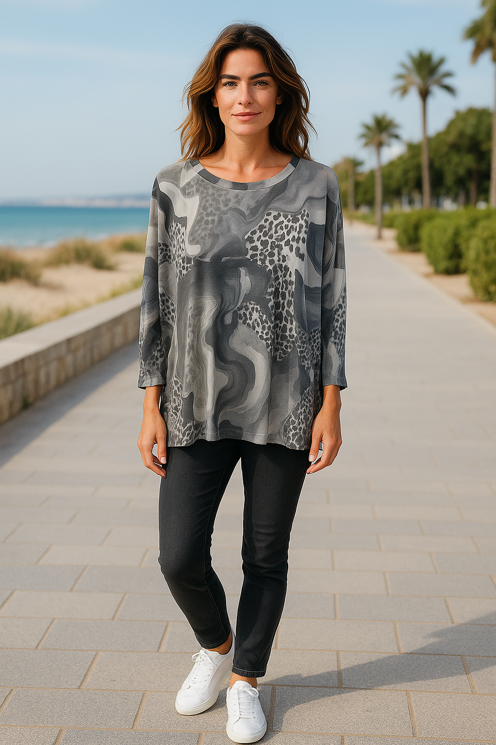 Swirly Animal Karma Curved Hem Top