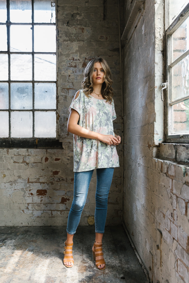 Botanical Cold Shoulder Top
