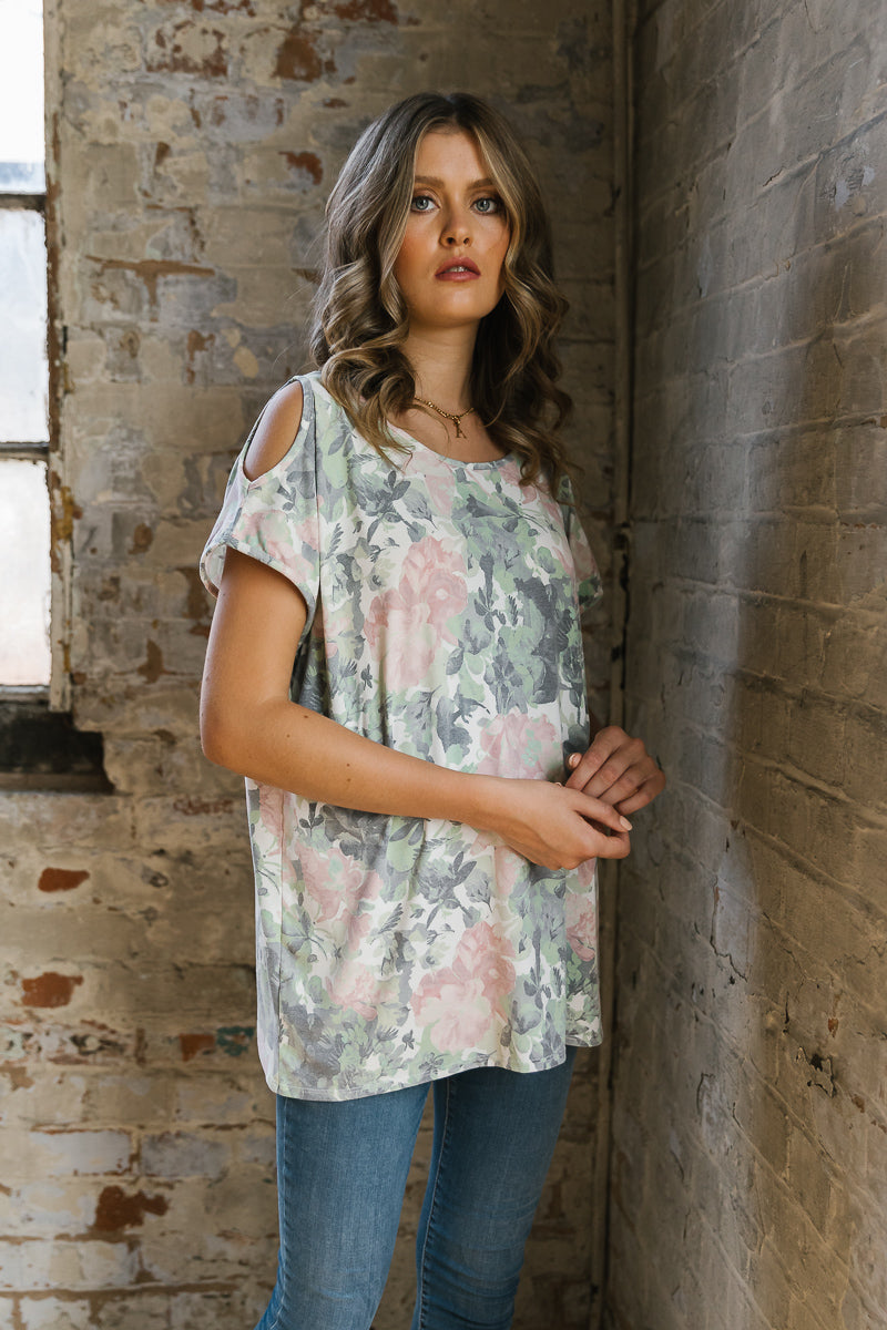 Botanical Cold Shoulder Top