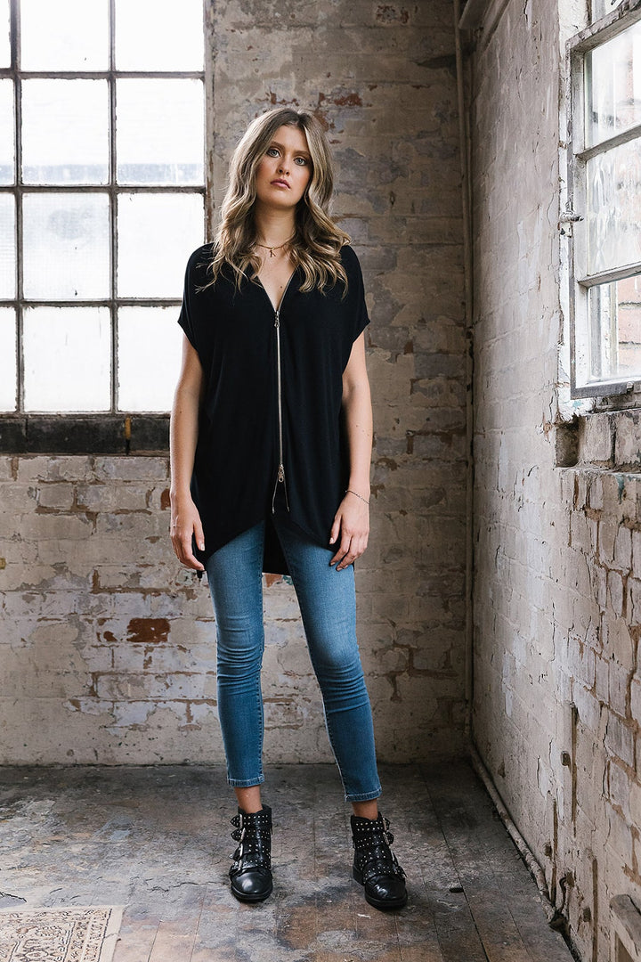 Summer  Short Sleeved Flick Zip Top