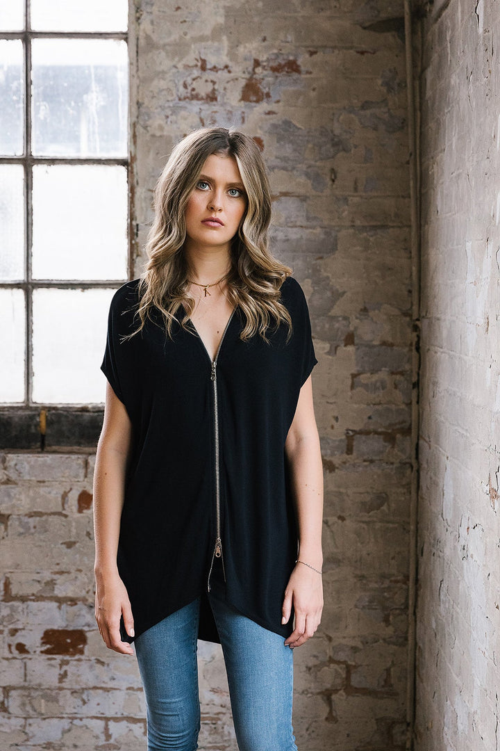 Summer  Short Sleeved Flick Zip Top