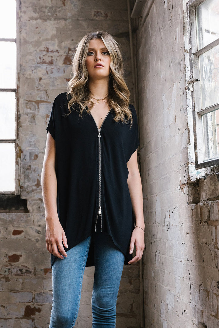 Summer  Short Sleeved Flick Zip Top