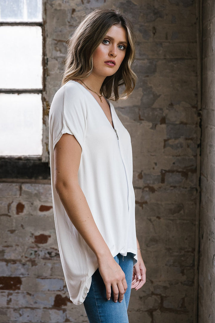 Summer  Short Sleeved Flick Zip Top