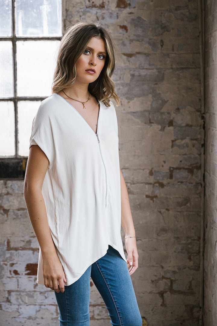 Summer  Short Sleeved Flick Zip Top