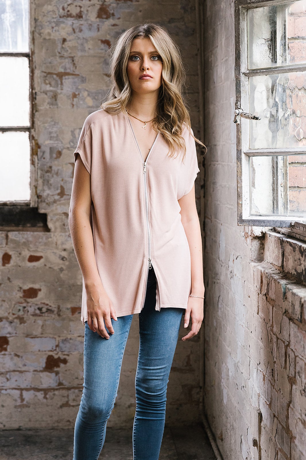 Summer  Short Sleeved Flick Zip Top