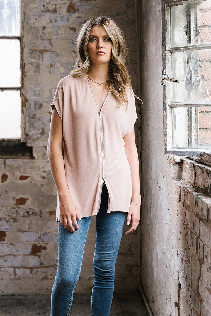 Summer  Short Sleeved Flick Zip Top