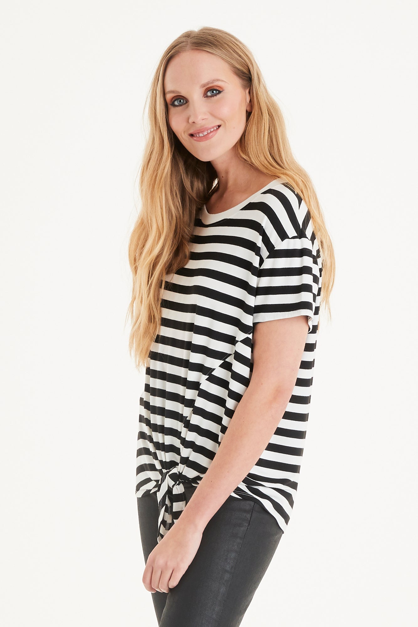 Honor Stripe Tie Front Tee