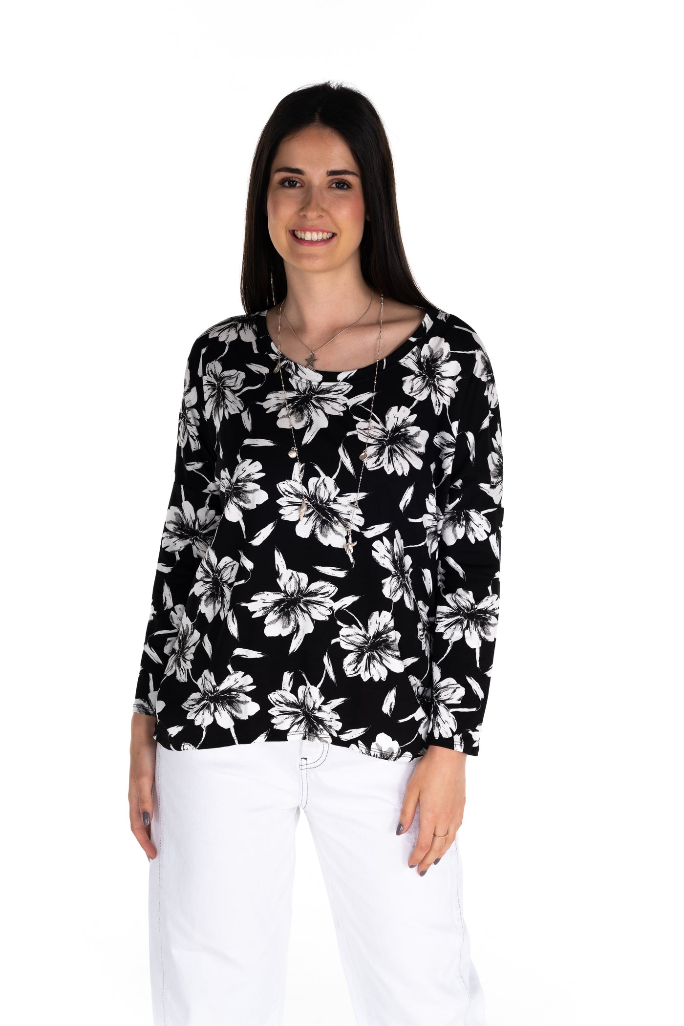 Floral Karma Curved Hem Top