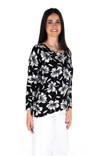 Floral Karma Curved Hem Top