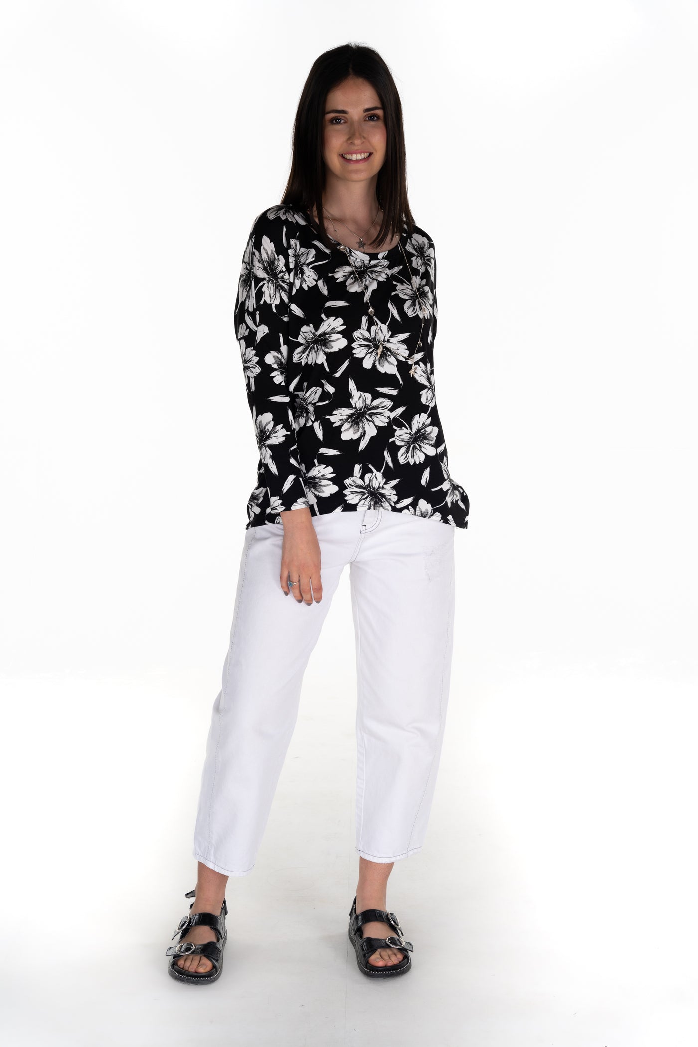 Floral Karma Curved Hem Top