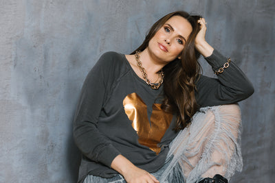 Lux Foil Copper Heart Print Sweat
