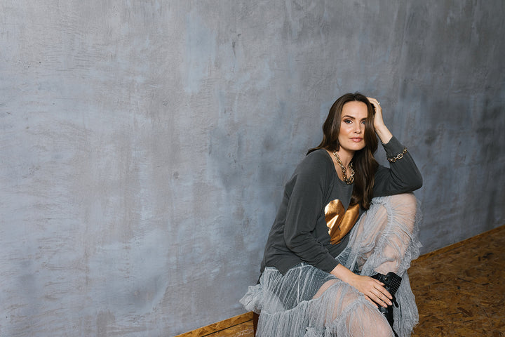 Lux Foil Copper Heart Print Sweat