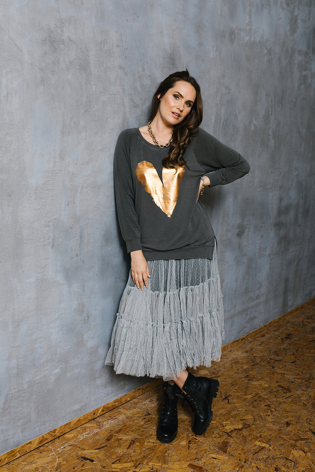 Lux Foil Copper Heart Print Sweat