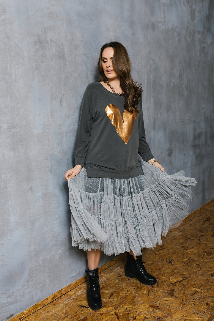 Lux Foil Copper Heart Print Sweat