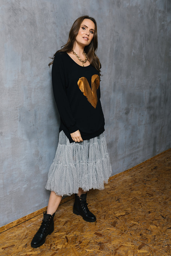 Lux Foil Copper Heart Print Sweat