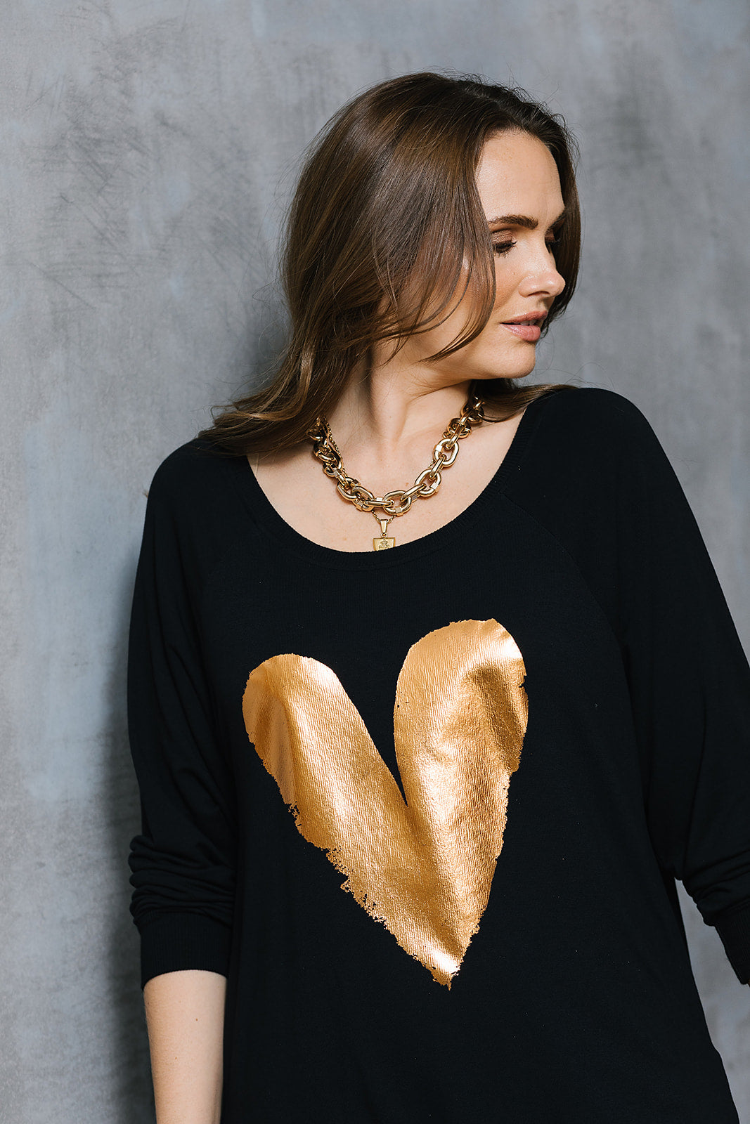Lux Foil Copper Heart Print Sweat