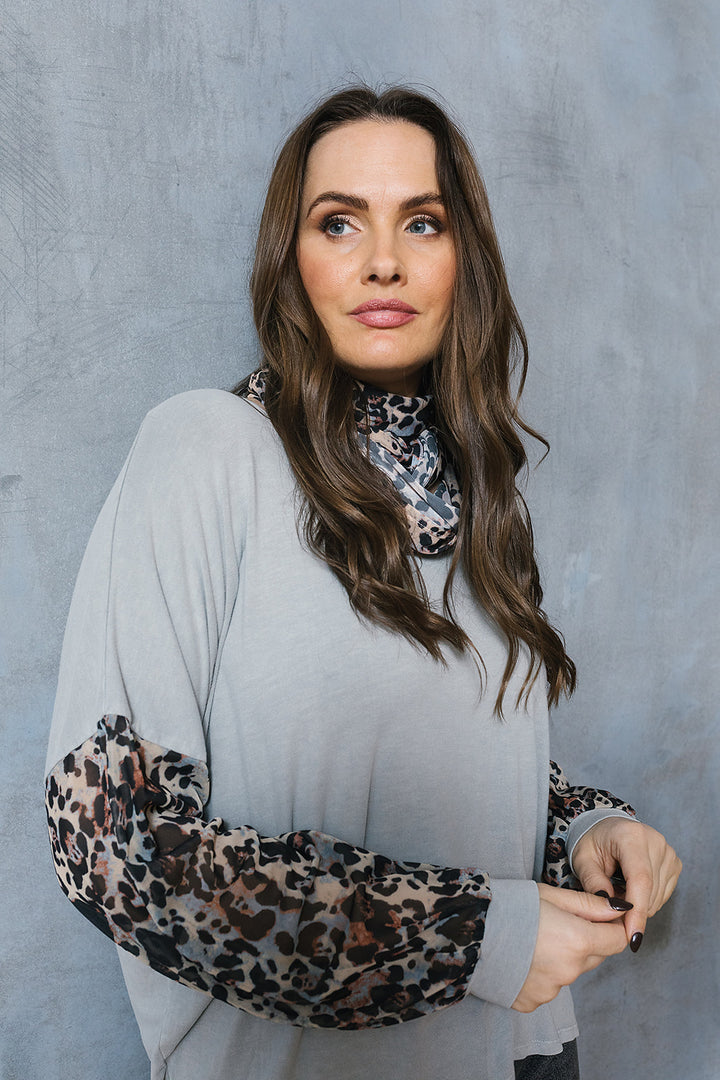 Katie Camo Cat Chiffon Sleeve Sweat