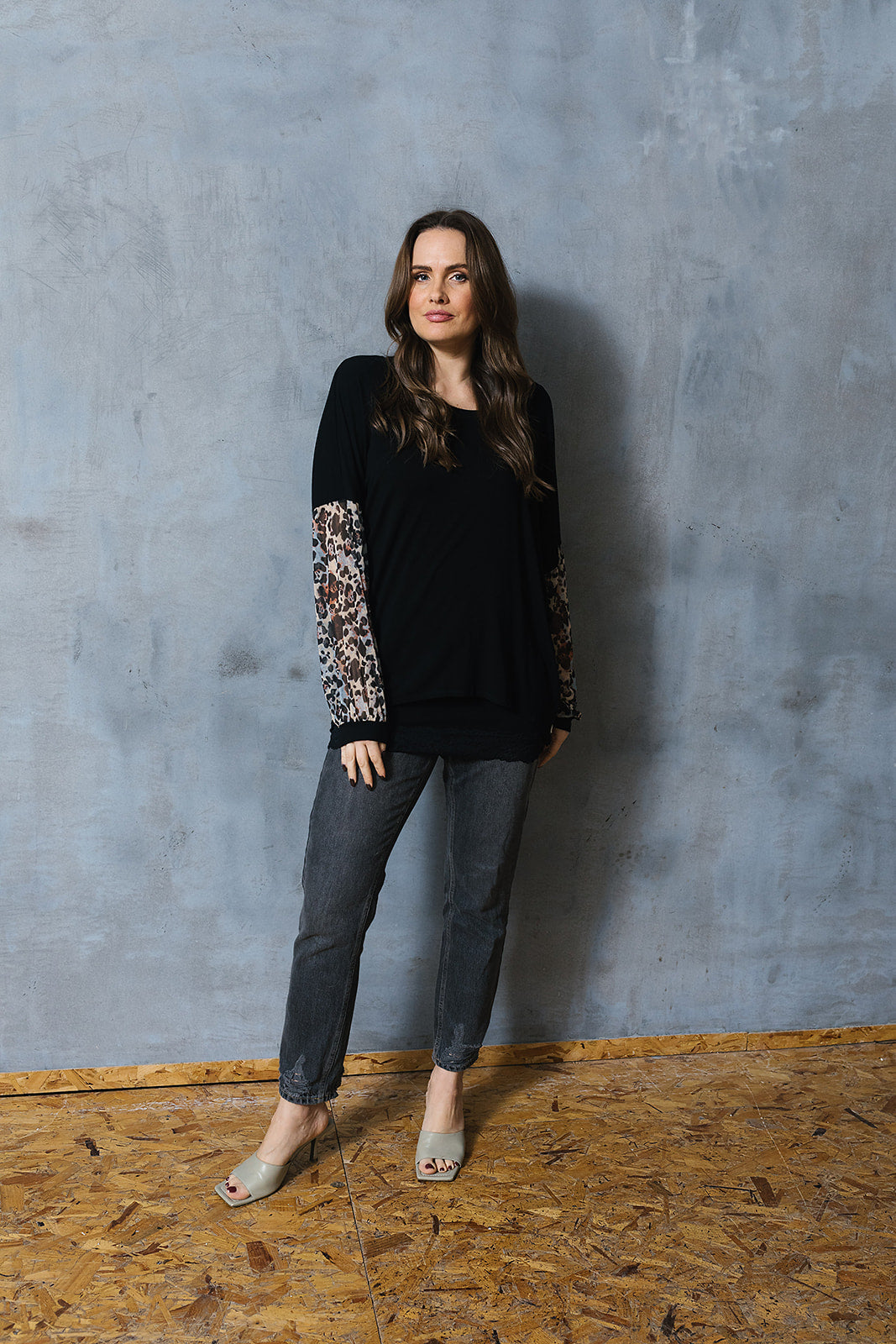 Katie Camo Cat Chiffon Sleeve Sweat