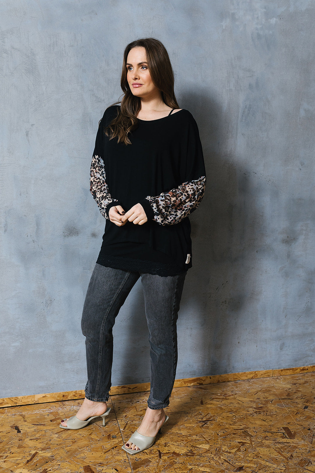 Katie Camo Cat Chiffon Sleeve Sweat