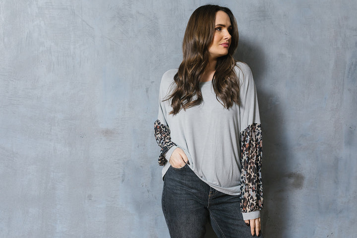 Katie Camo Cat Chiffon Sleeve Sweat