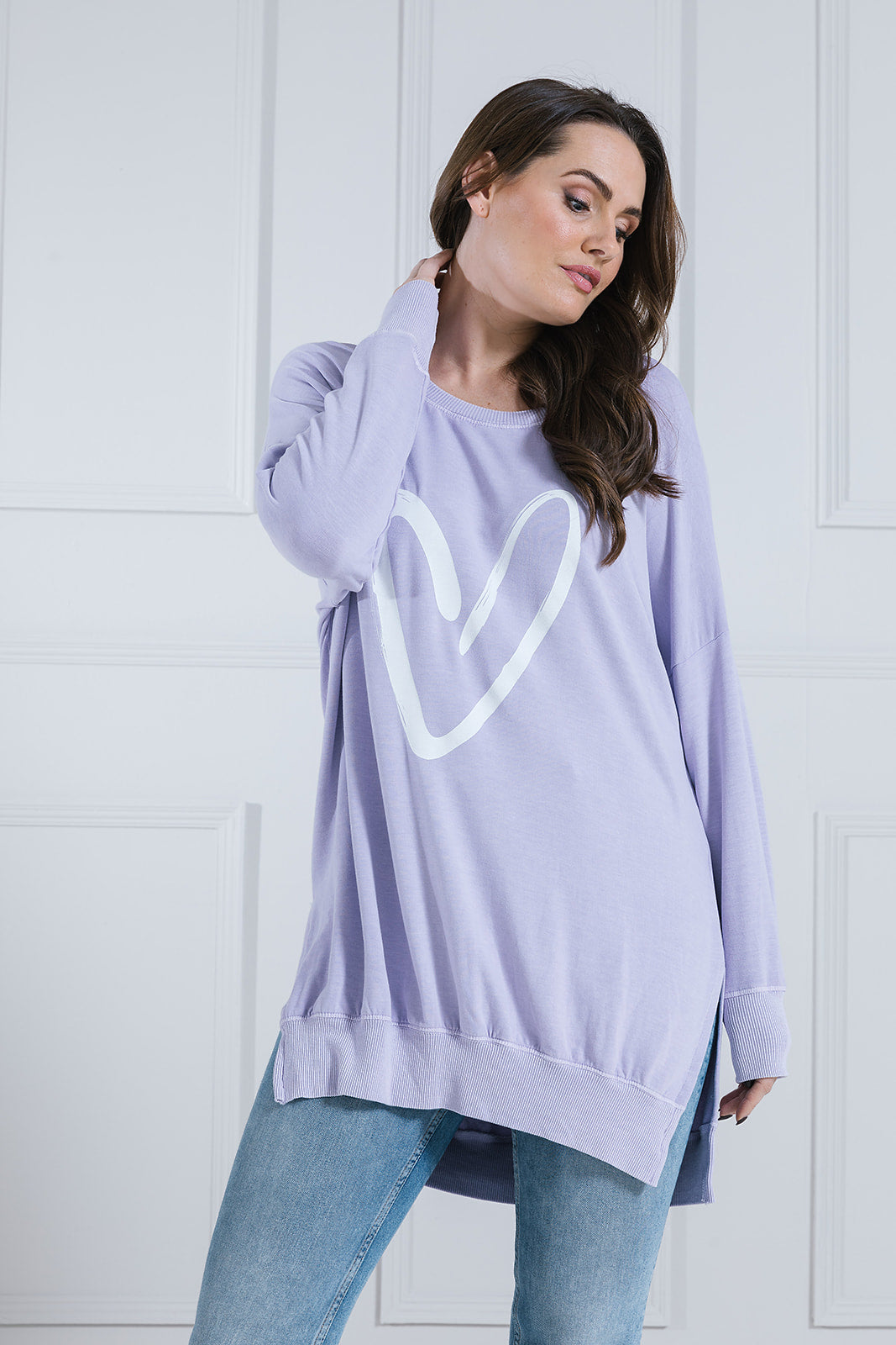 Hattie Heart Print Longline Sweat