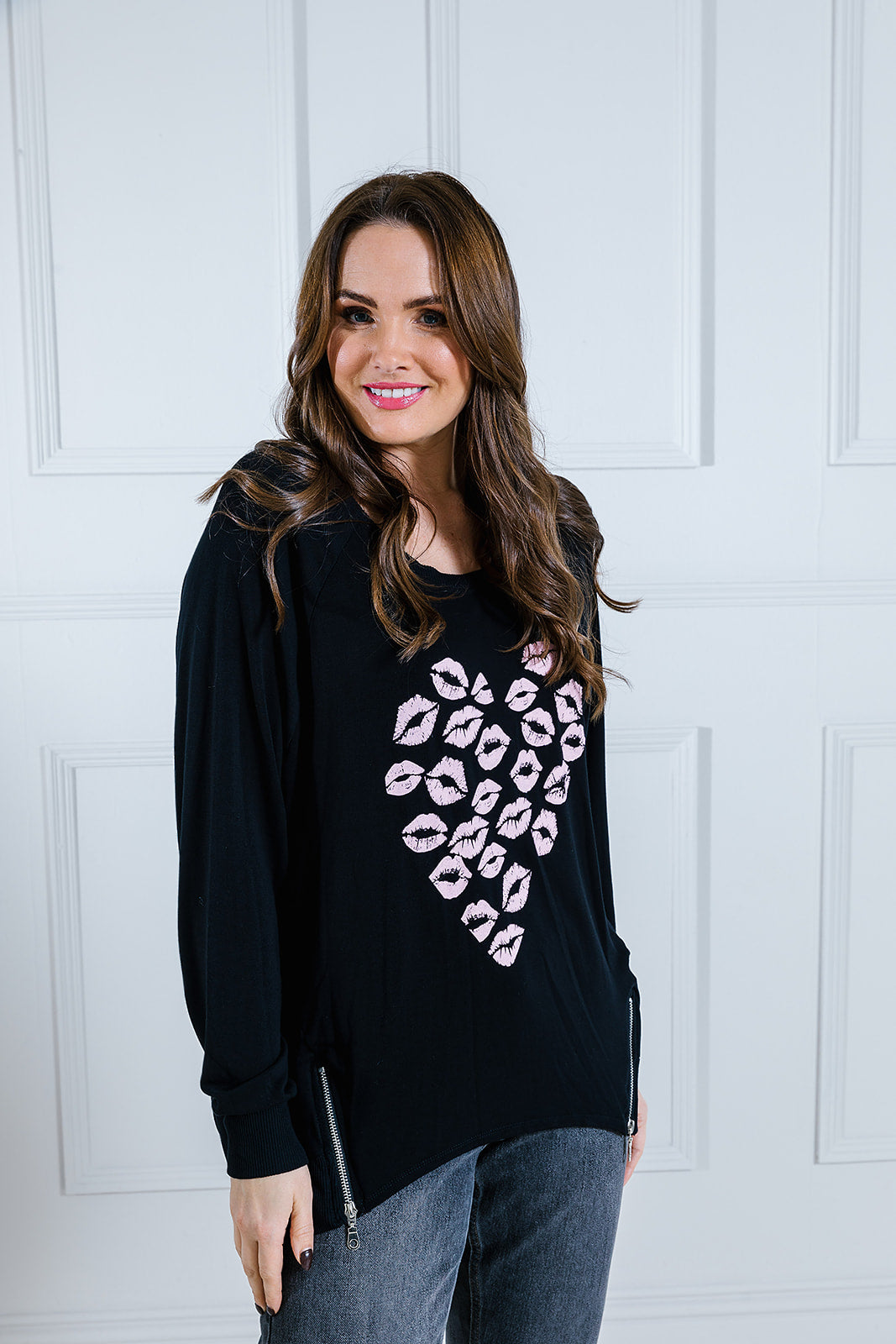 Heart Lips Print Longline Sweat