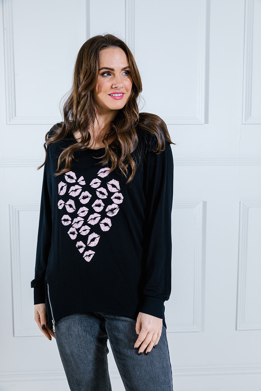 Heart Lips Print Longline Sweat