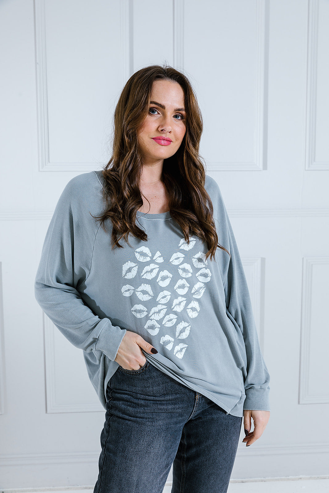 Heart Lips Print Longline Sweat