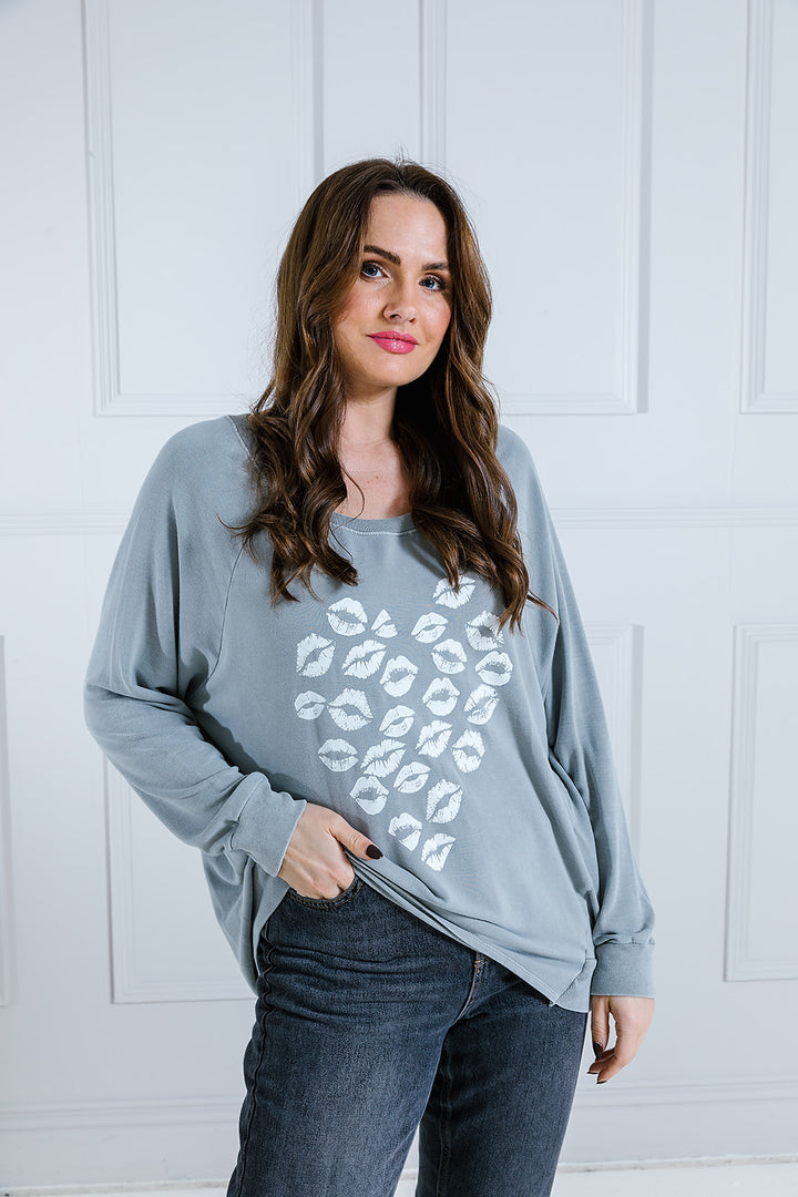 Heart Lips Print Longline Sweat