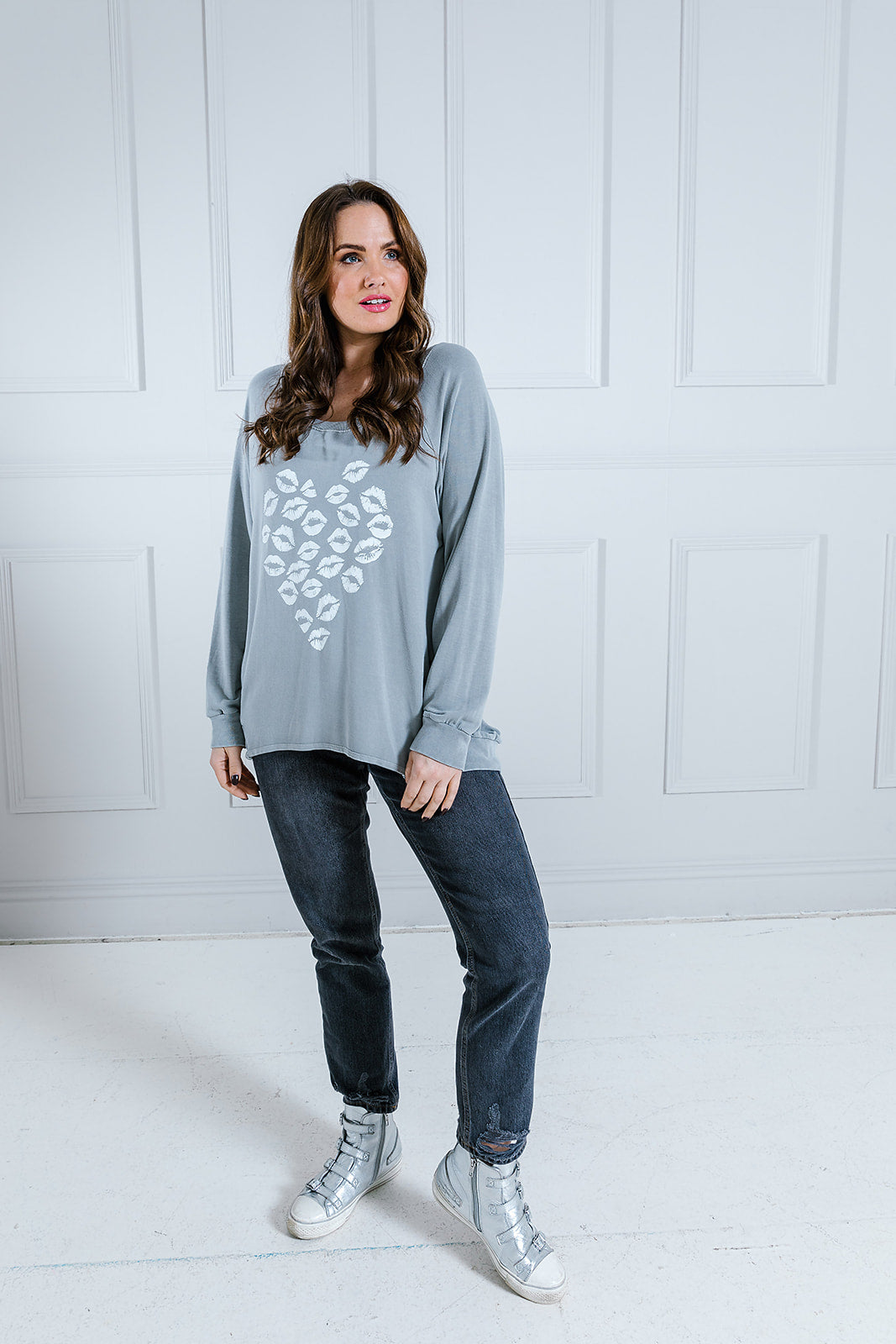 Heart Lips Print Longline Sweat