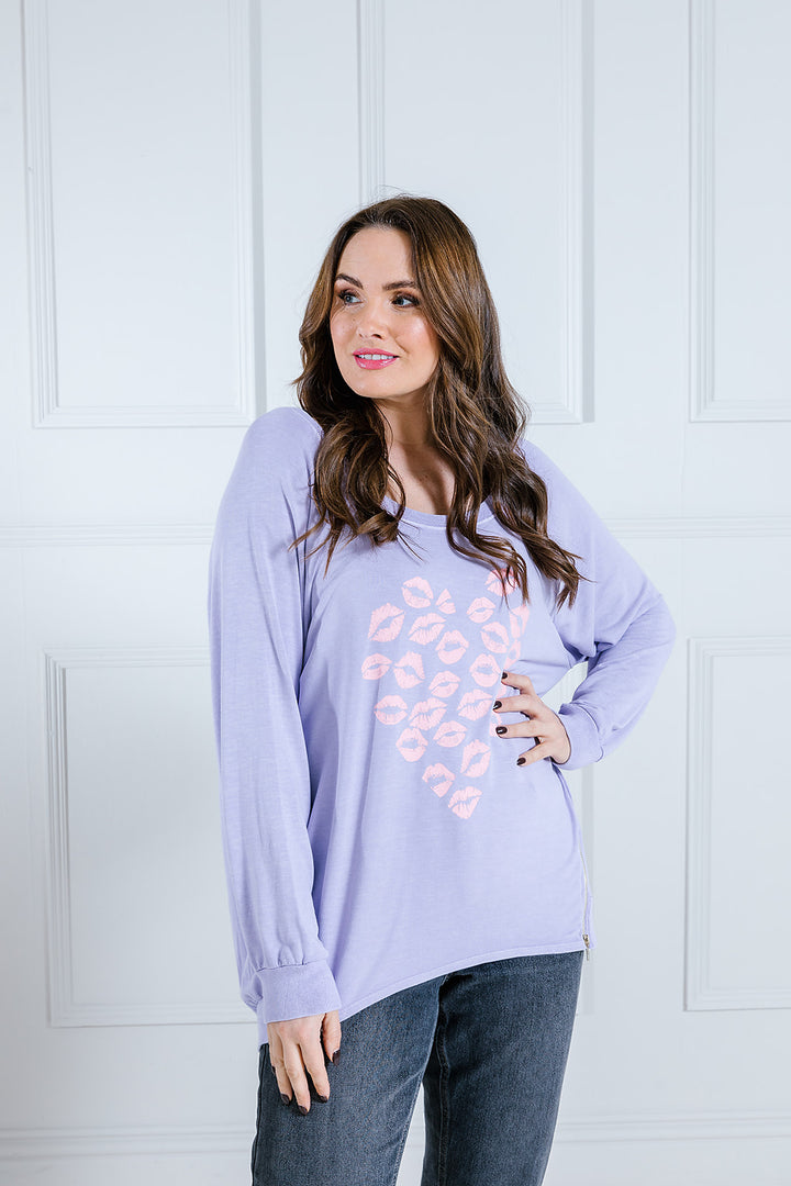 Heart Lips Print Longline Sweat