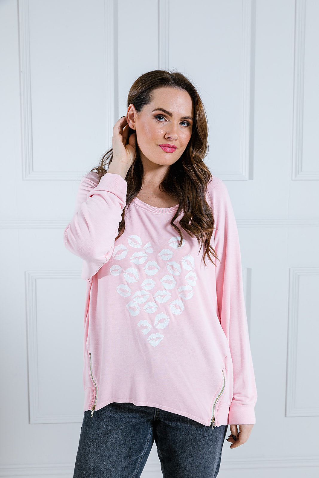 Heart Lips Print Longline Sweat