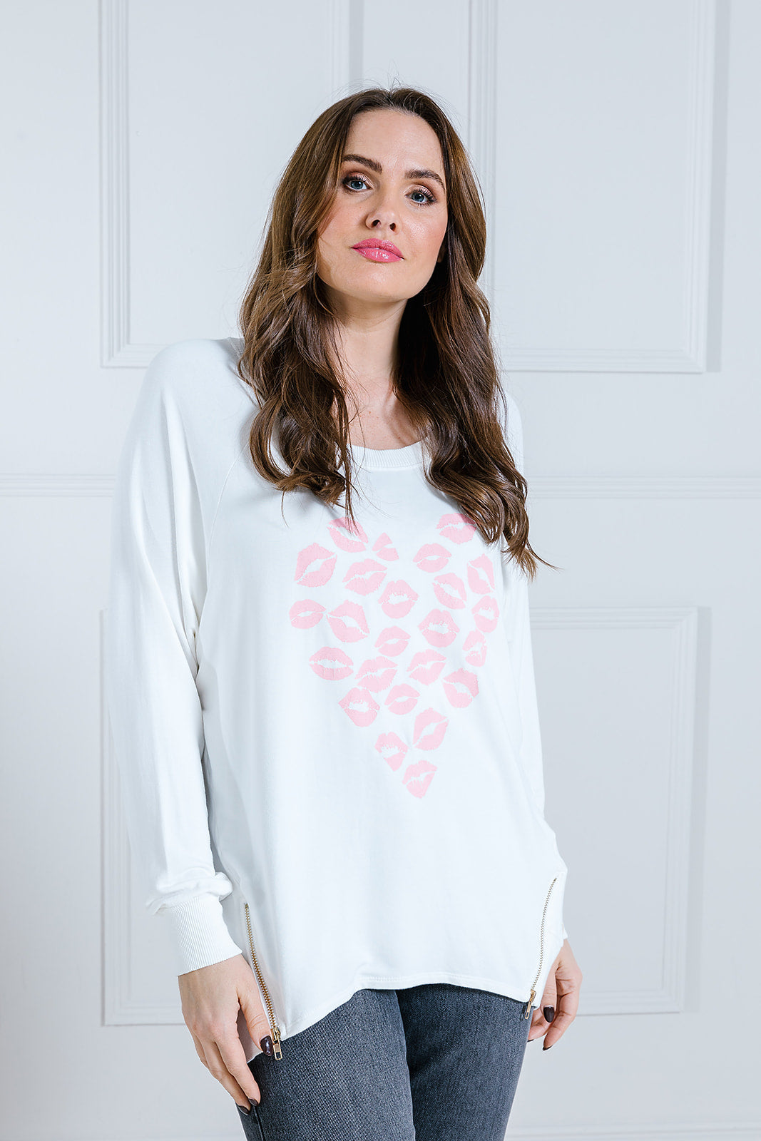 Heart Lips Print Longline Sweat