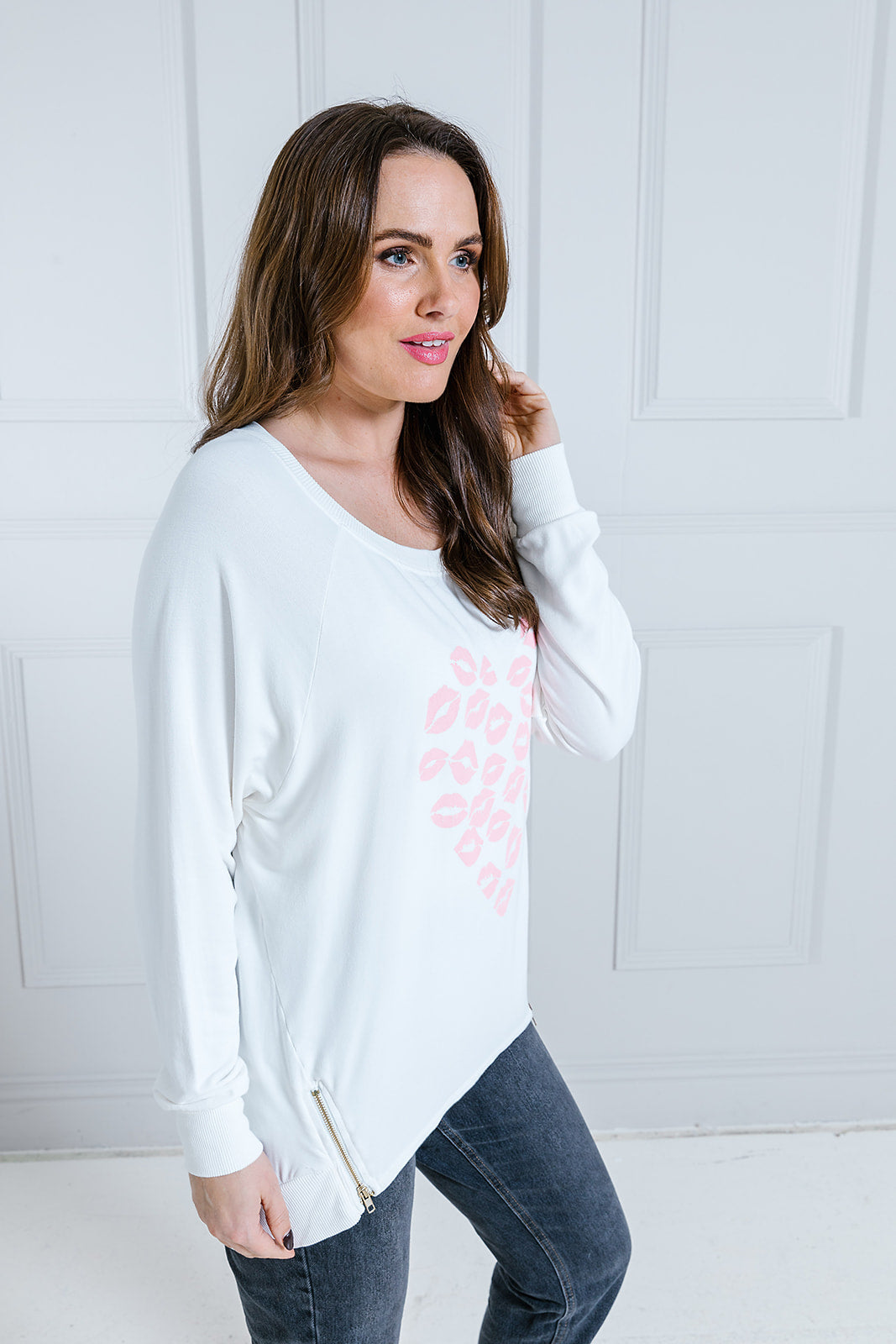 Heart Lips Print Longline Sweat