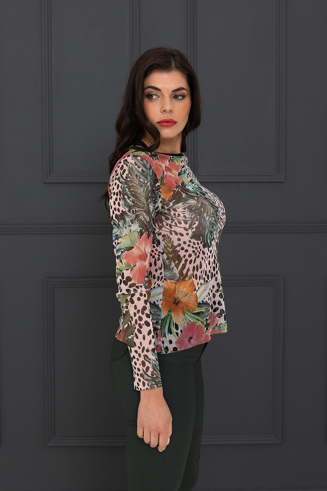 exotic bloom inga mesh long sleeve tee