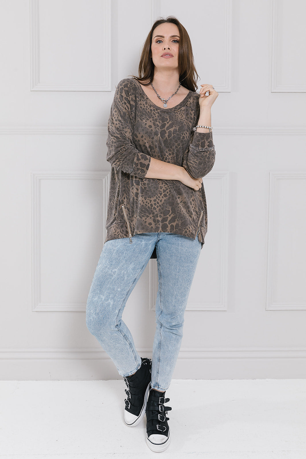 Rosa Random Animal Print Zip Front Sweat