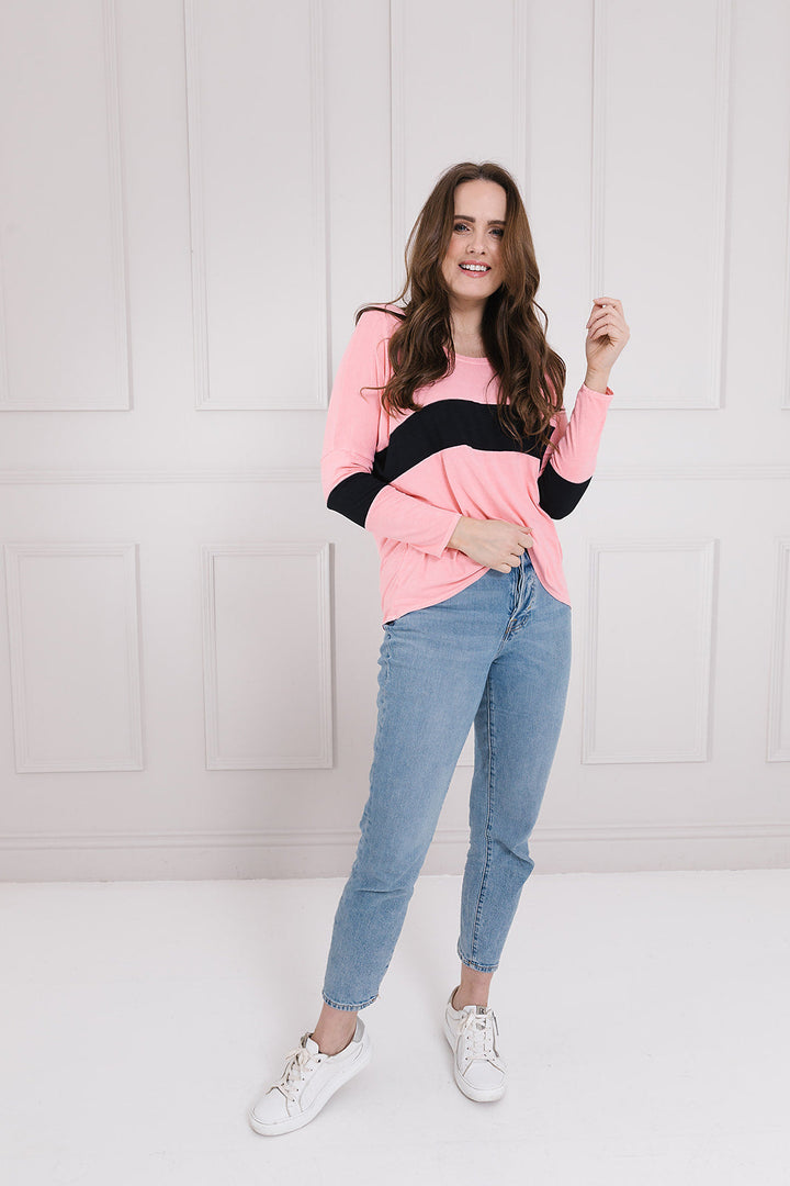 Block Stripe Karma Curved Hem Top