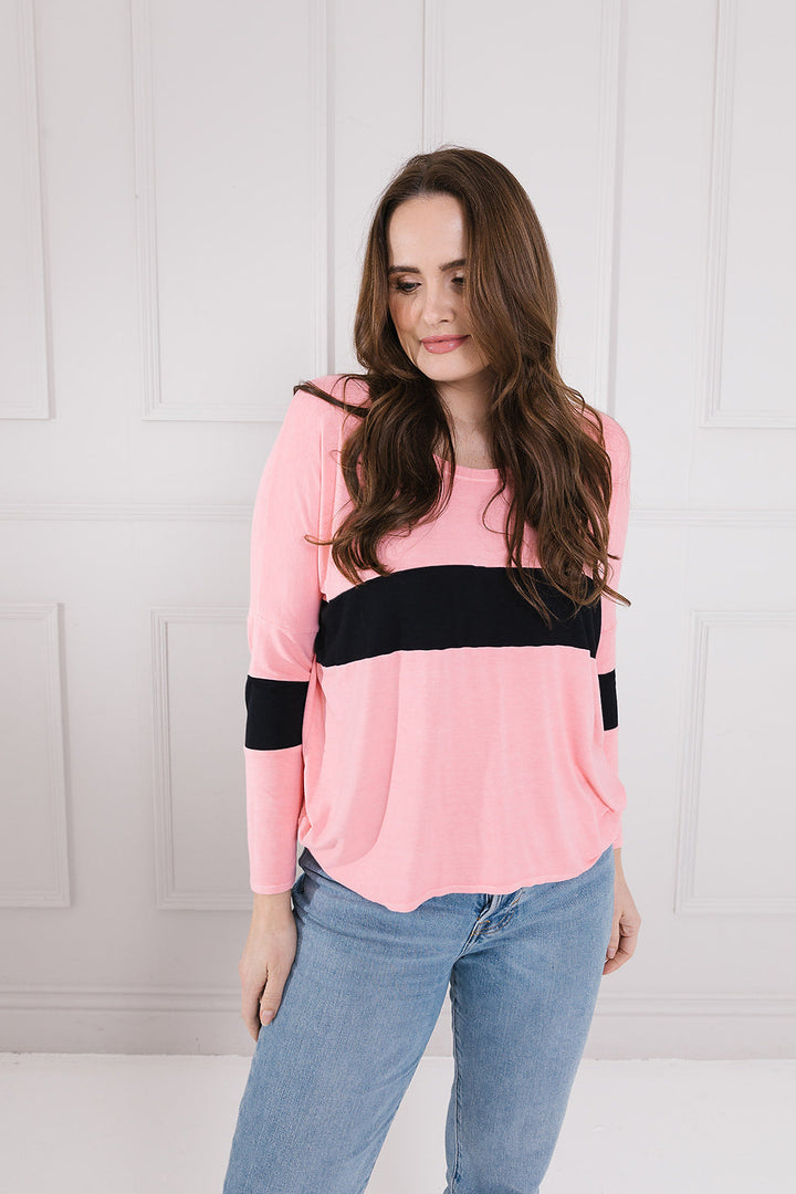 Block Stripe Karma Curved Hem Top