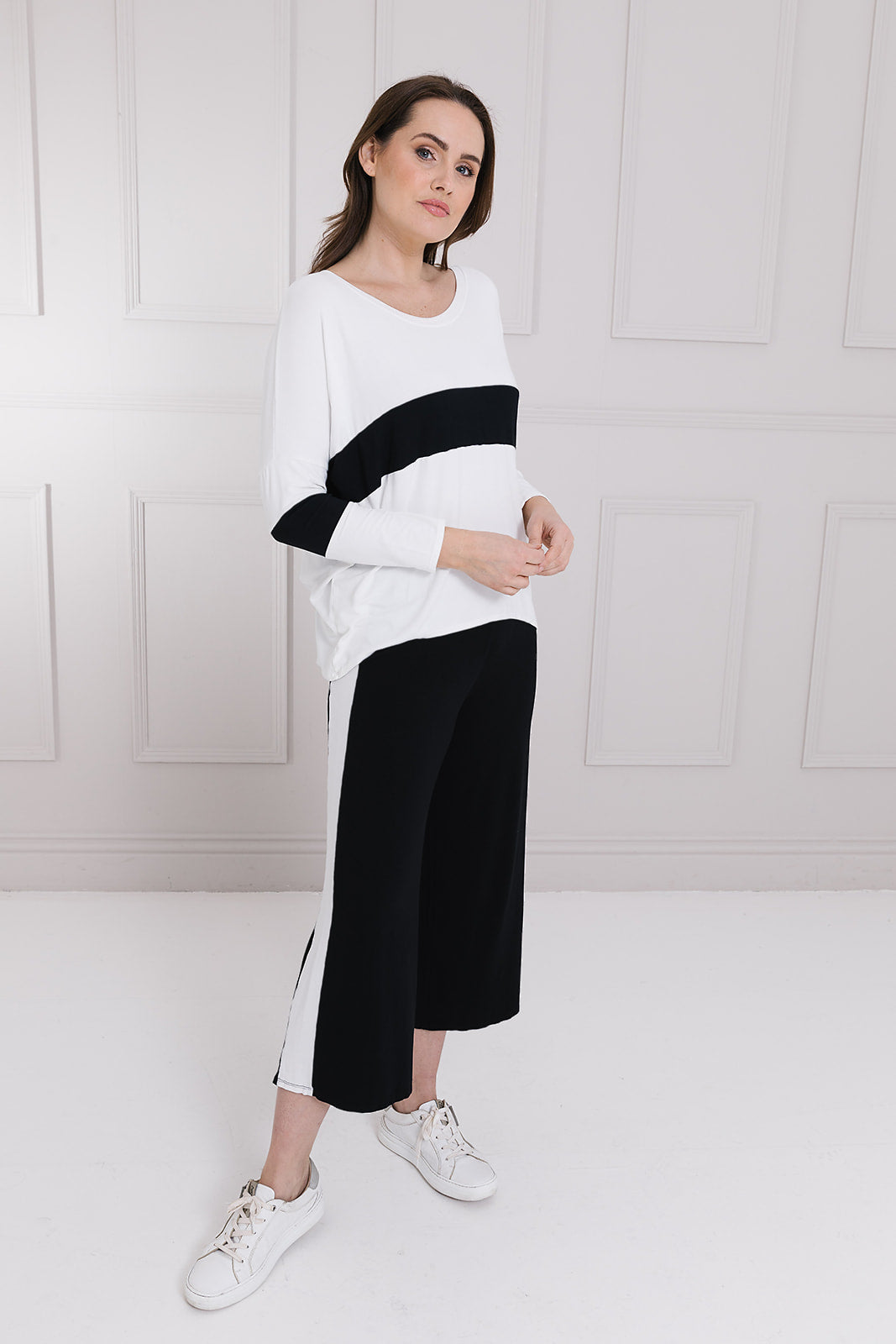 Block Stripe Karma Curved Hem Top