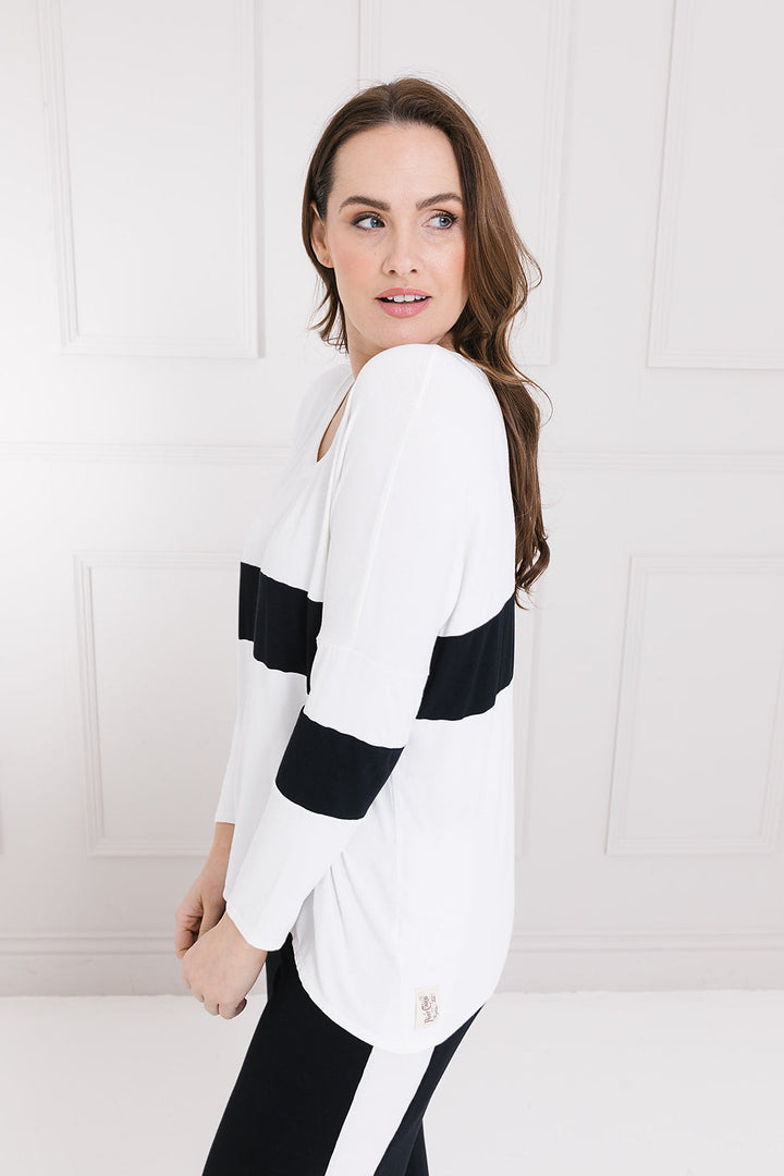 Block Stripe Karma Curved Hem Top