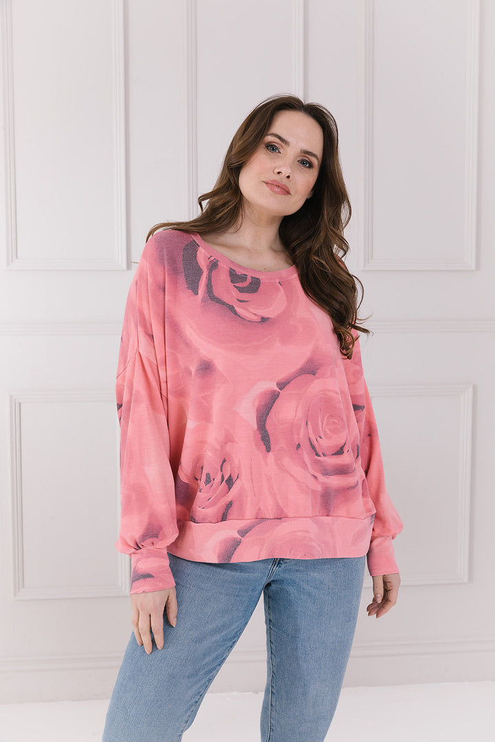 Gloria Blooming Rose Puff Sleeve Sweat