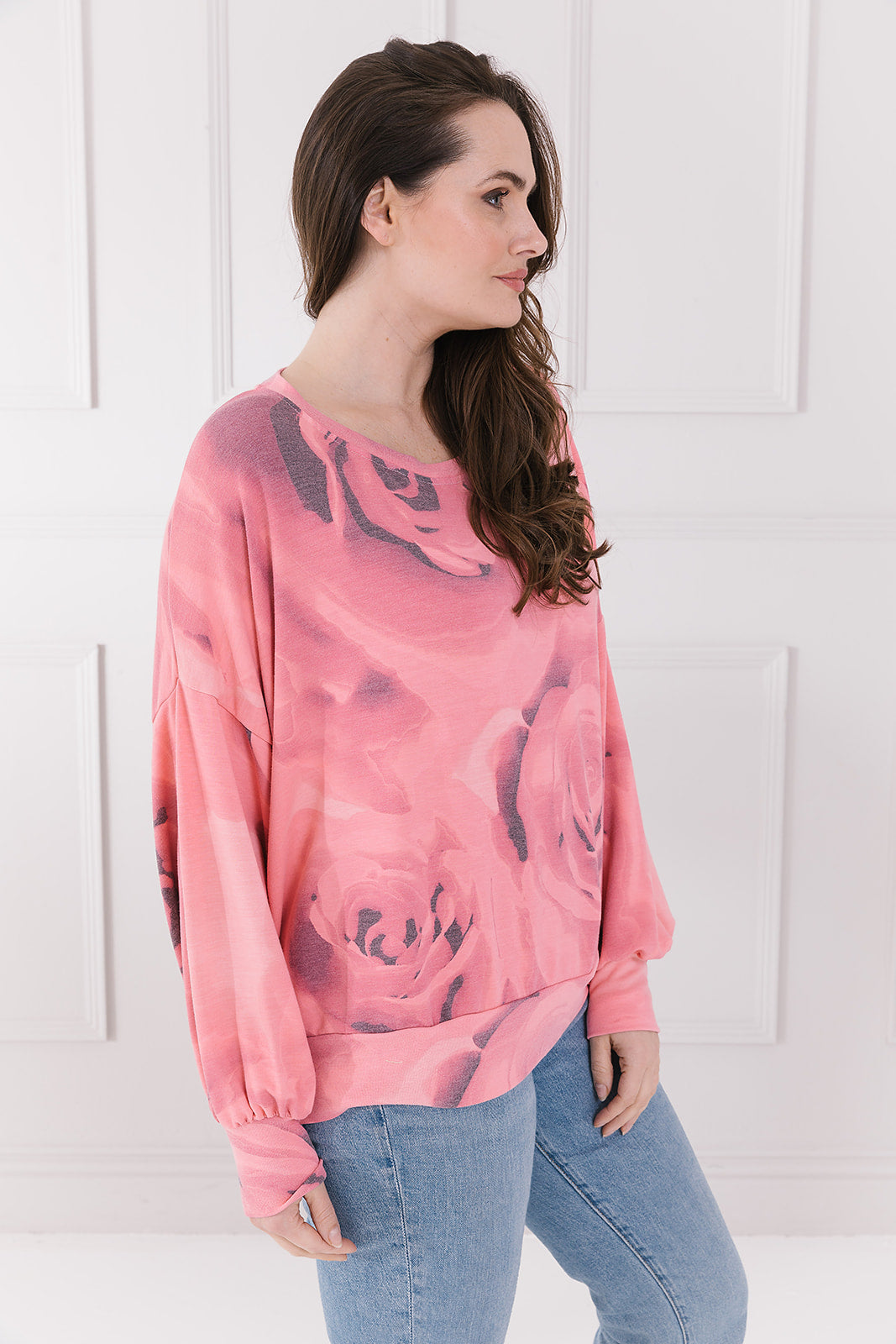Gloria Blooming Rose Puff Sleeve Sweat