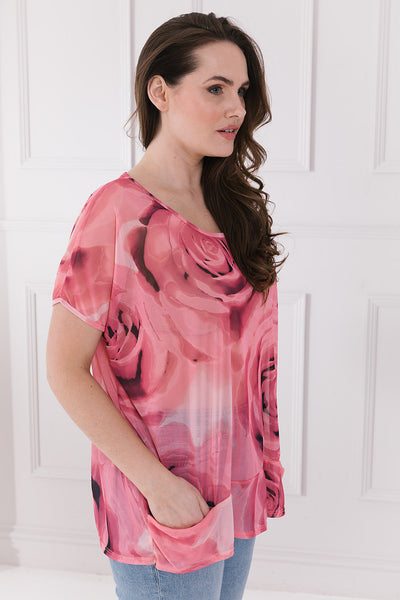 Blooming Rose Chiffon sleeveless Pammy Pocket Top