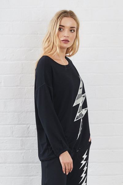 Vesper Camo Lightning Bolt Printed Sweat