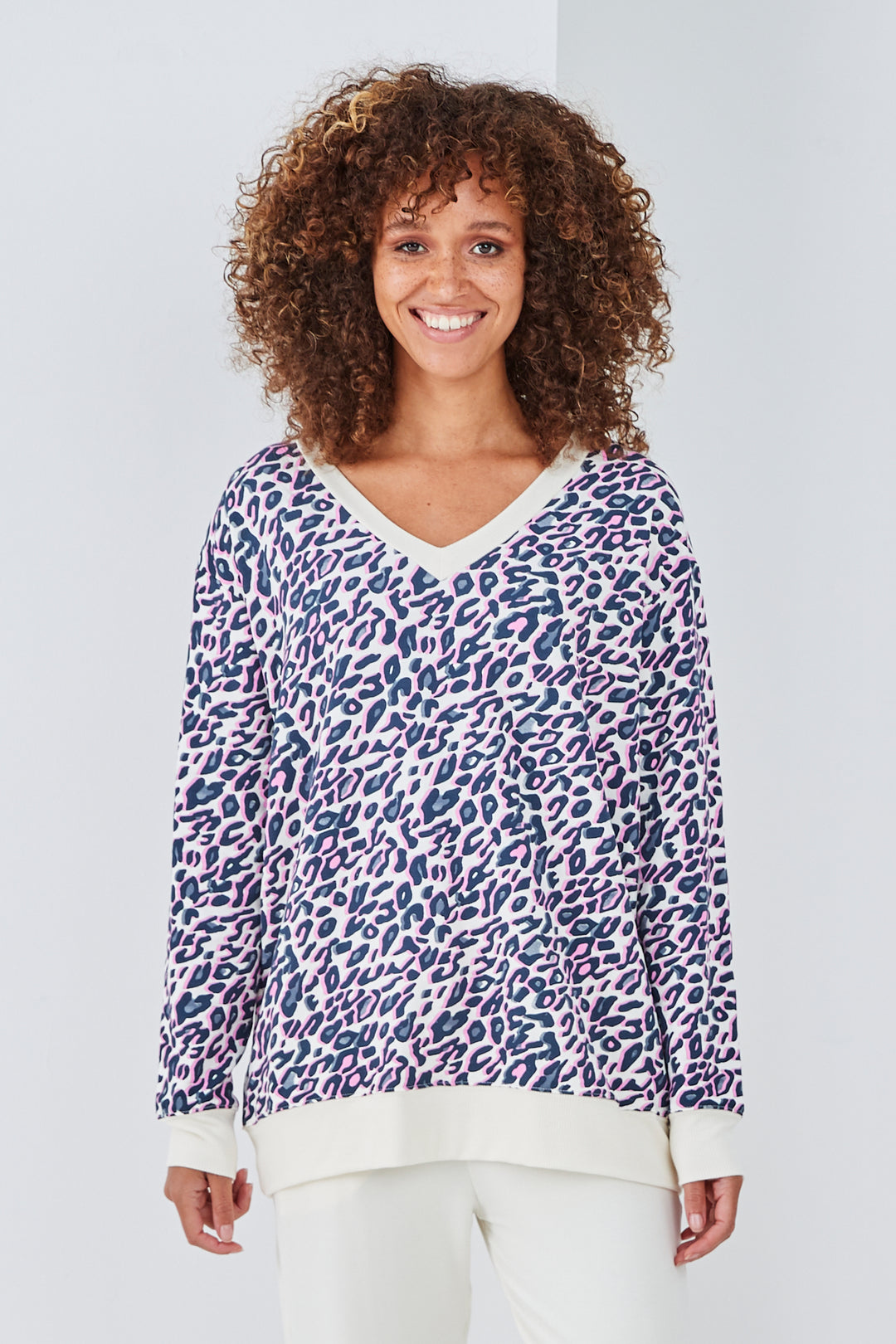 Sundae Tee Leona Animal Deep V Print Top